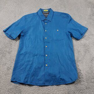 Ted Baker London Linen Shirt Mens Size 5 Fits Medium Blue Short Sleeve Casual